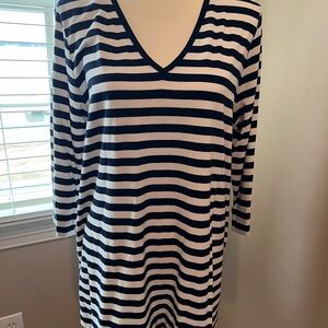 Chico's Navy and White Striped V-neck Tunic